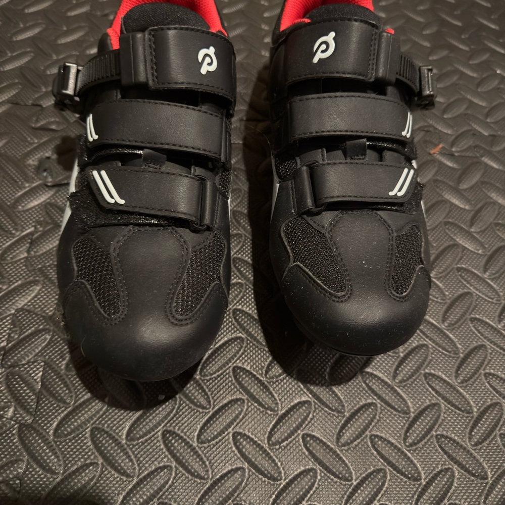 Peloton Black Athletic Shoes with Red Lining and White Accents